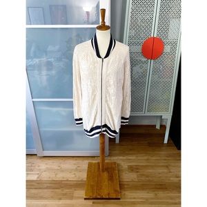 Free People Crochet Lace Bomber Jacket in Ivory Combo